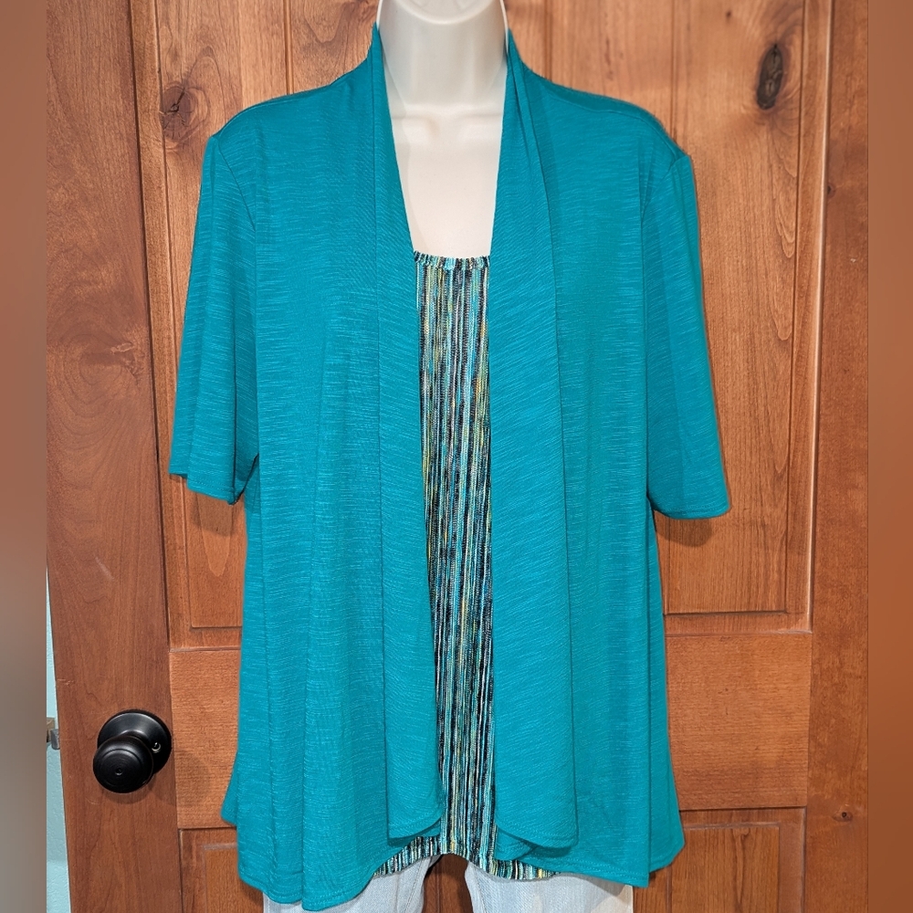 Notations Teal Open Front Blouse